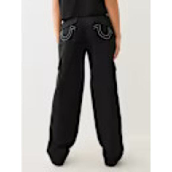 True Religion Women's Jet Black Embroidered Logo Cargo Pants Size 27 MSRP $139 - Picture 4 of 16